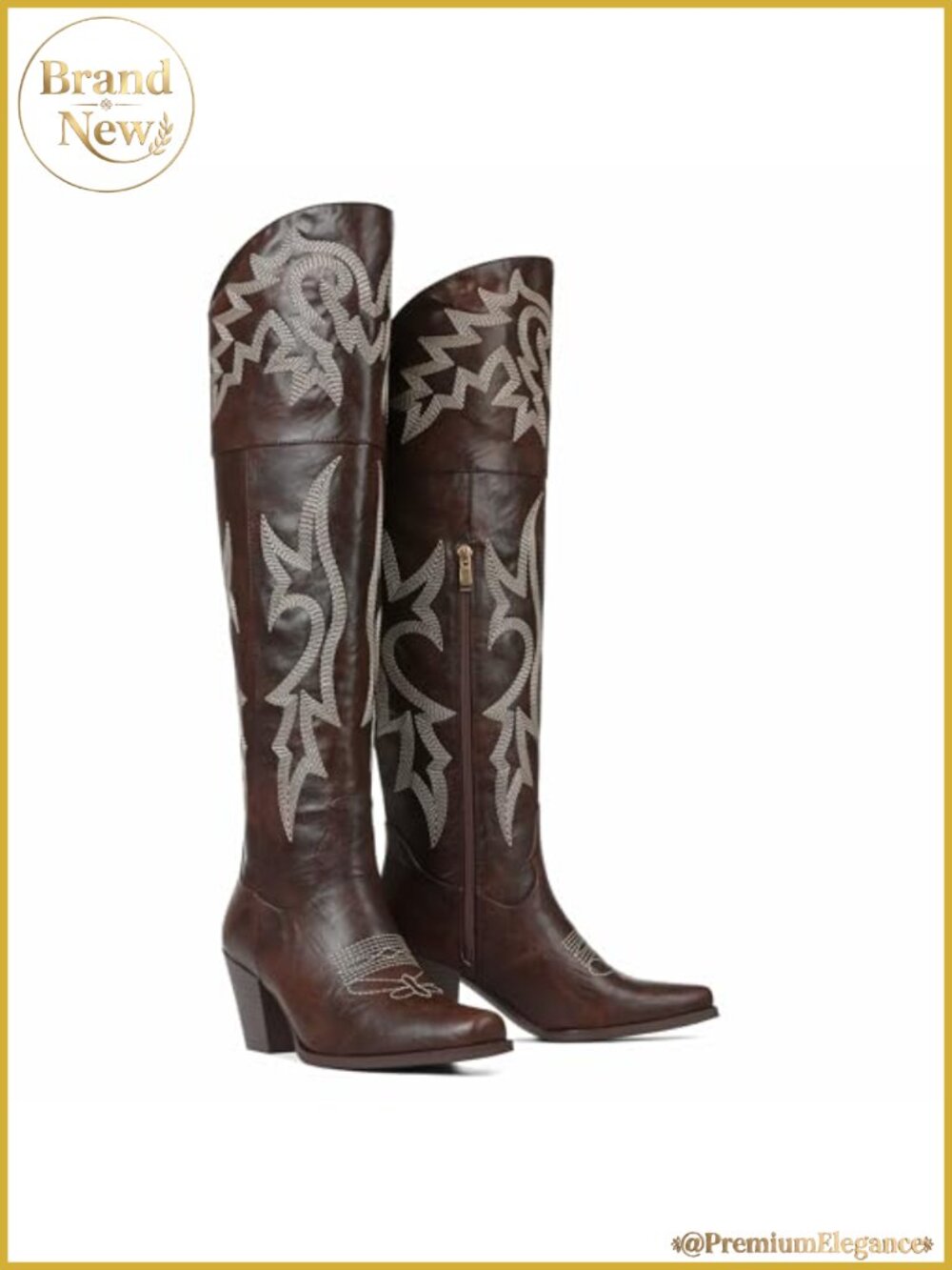 Women Over The Knee Cowboy Boots Chunky Heel Pointed Toe Western Embroidery